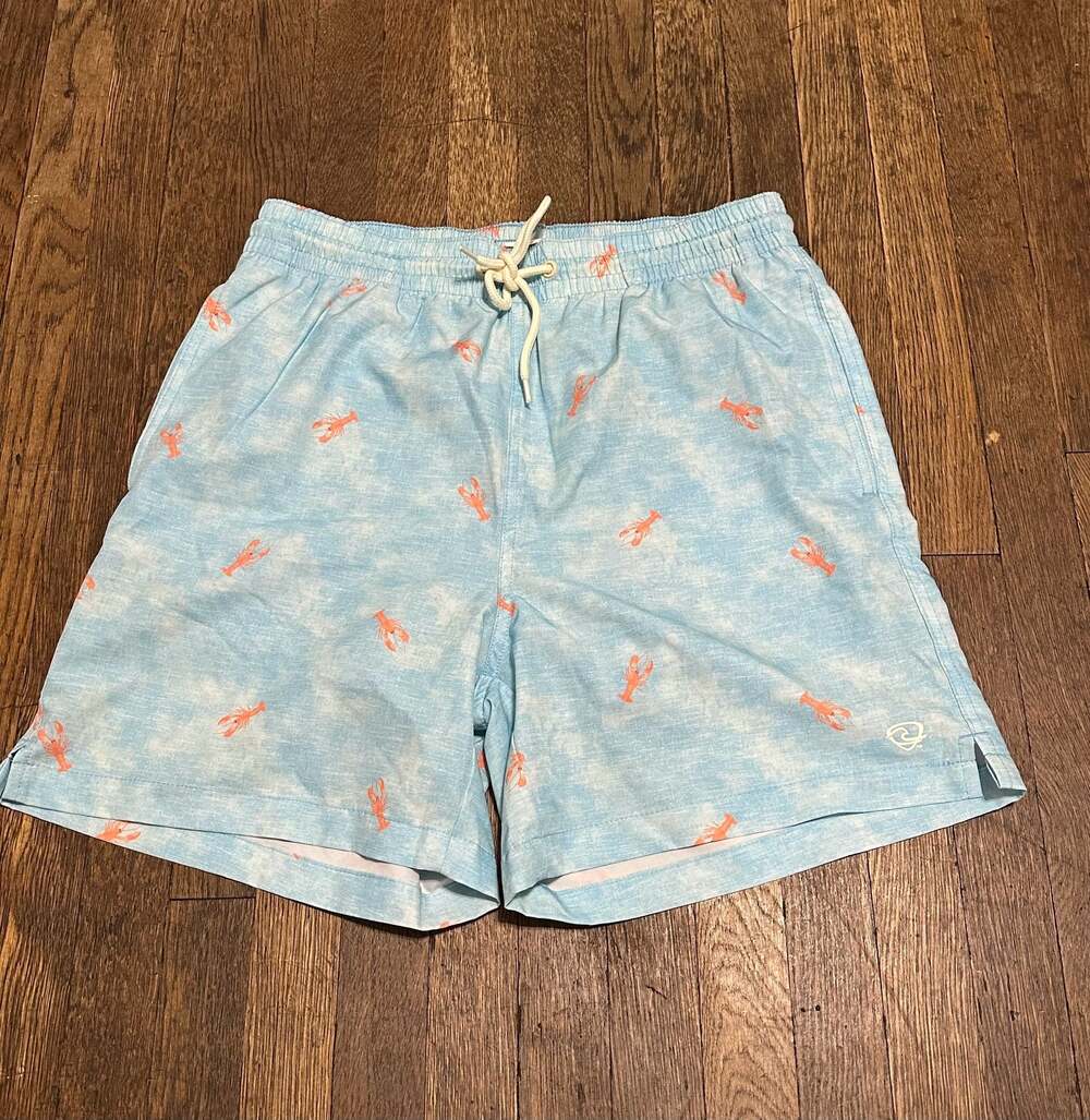 Wave Zone Men's Lobster Print Light Blue Swim Trunks Board Shorts Size Medium